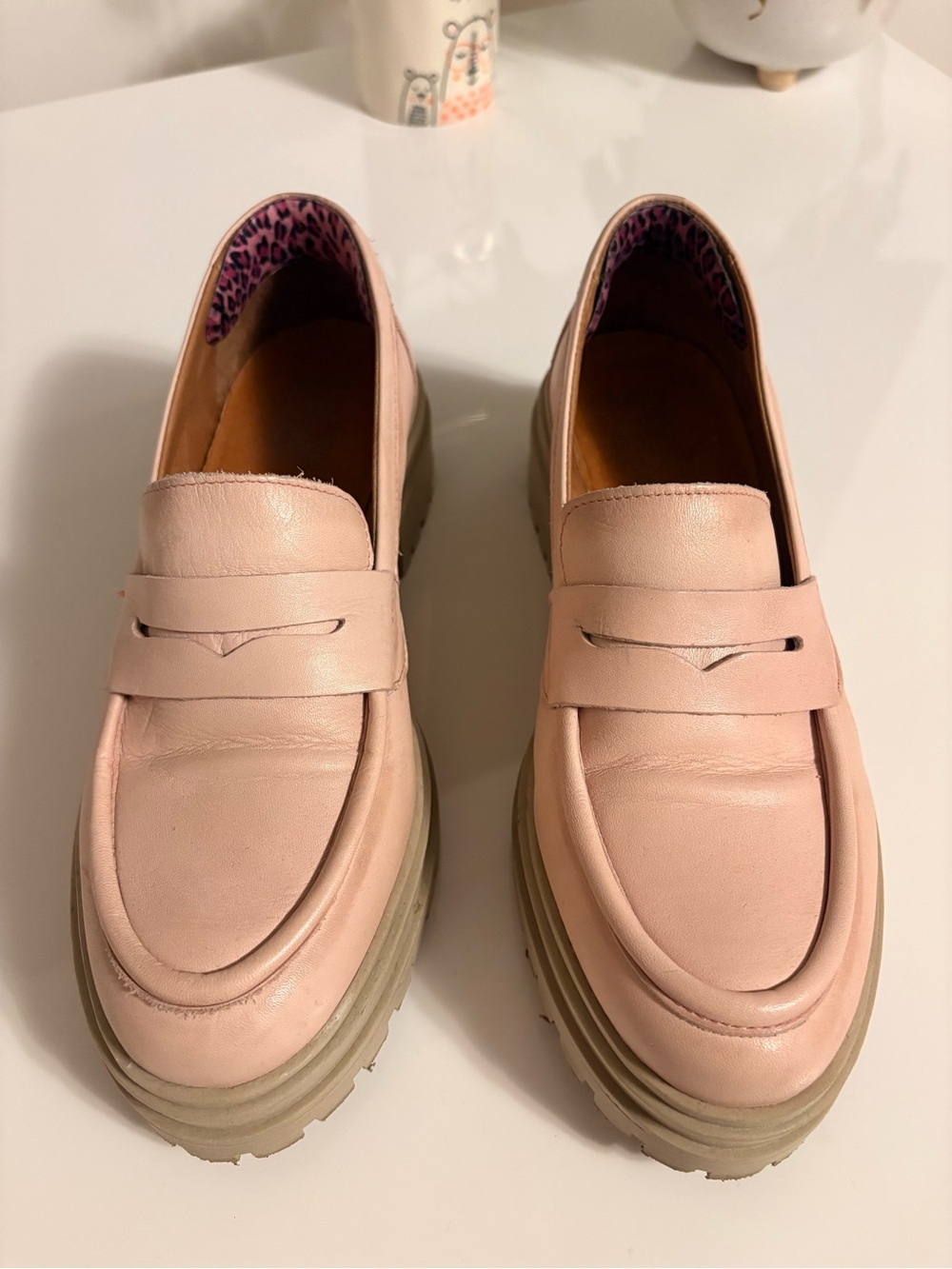Miz Mooz Blush Pink Leather Platform Penny Loafers